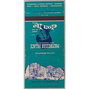 Vintage Matchbook Cover Polynesian Palace Reef Hotel Waikiki Hawaii Hi Don Ho